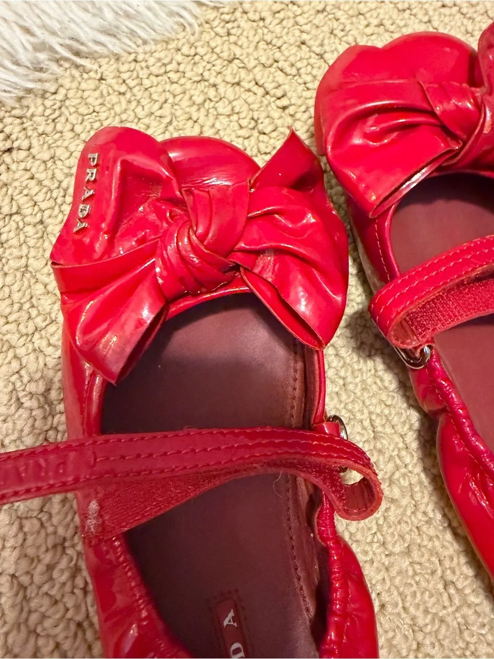 Prada Kids Red Patent Bow Mary Janes